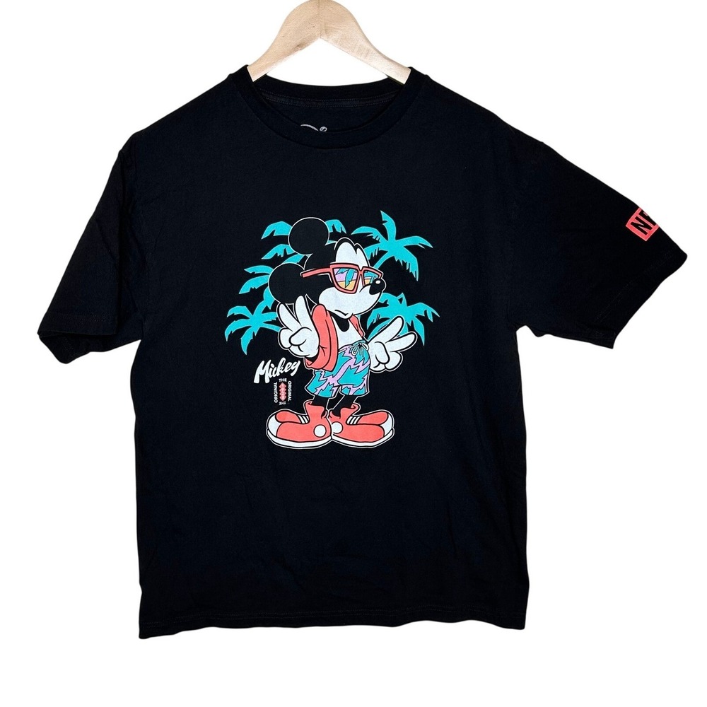 Disney Collection by Neff Cool Tropical Mickey Mouse Graphic Tee size Large Blac